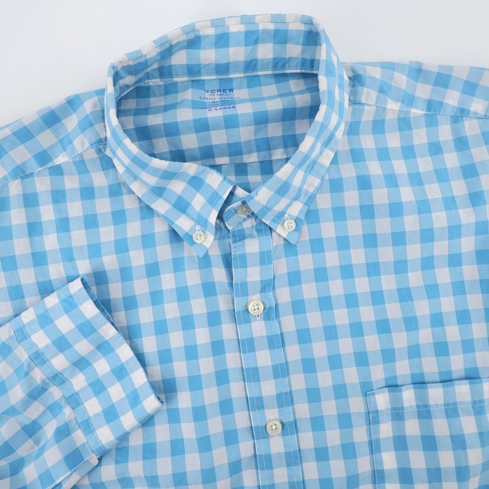 J. Crew Gingham Plaid Button Down Shirt Blue Long Sleeve Mens XL
